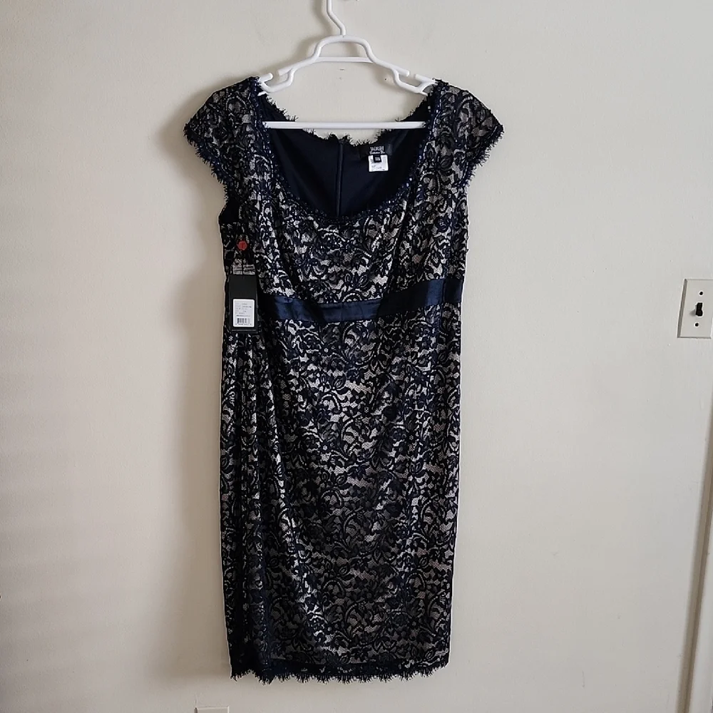 Todashi Collection Too Elegant Navy Lace Midi Dress Womens 22Q